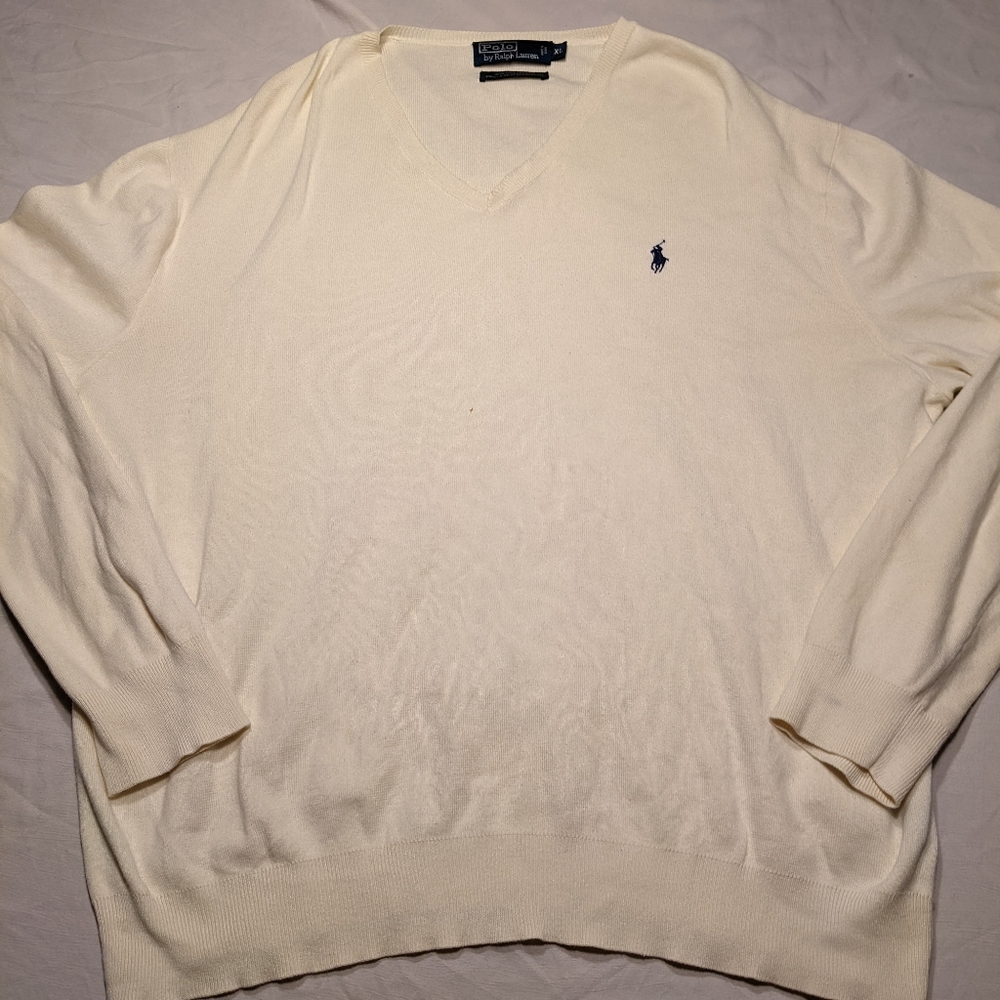 Vintage polo long sleeve v neck knit sweater